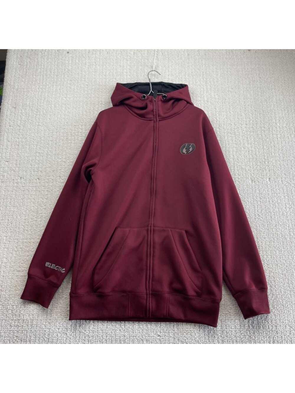 Y2K Electric Visual Hoodie Full Zip Soft Fleece Hoodie Jacket Dark Red Men Sz S